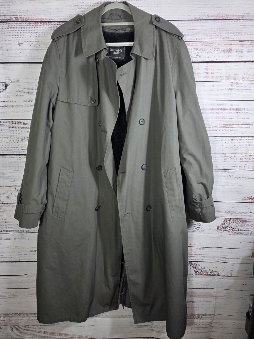 Botany 500 Men's Trench Coat 48XL Big Tall Gray Double Breasted No Belt